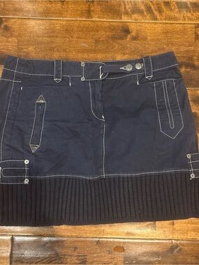 LONDONJEAN Navy Mini Skirt with Ribbed Hem